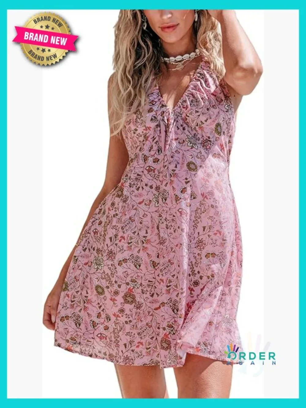 Backless Halter Mini Sundress Ruffle Plunge V Neck Boho Beach Party Sleeveless